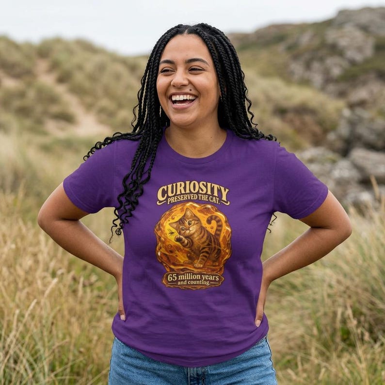 Curiosity Preserved the Cat T-Shirt, Funny Cat in Amber, Science Lover Gift image 3