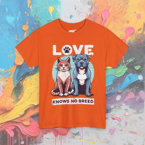 Love Knows No Breed T-Shirt: Cat & Dog Equality Tee Orange