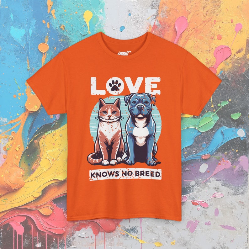Love Knows No Breed T-Shirt: Cat & Dog Equality Tee Orange