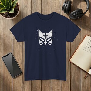 El Gato Mask Graphic T-Shirt Vintage Cat Face Design Unisex Cotton Tee Dark Charcoal Navy