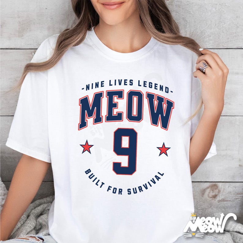 MEOW 9 Cat T-Shirt: Funny Comfort Colors Tee, Cat Lover Gift image 1