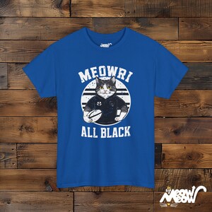 Funny Rugby Cat Graphic T-Shirt - Meowri All Black Unisex Tee Royal
