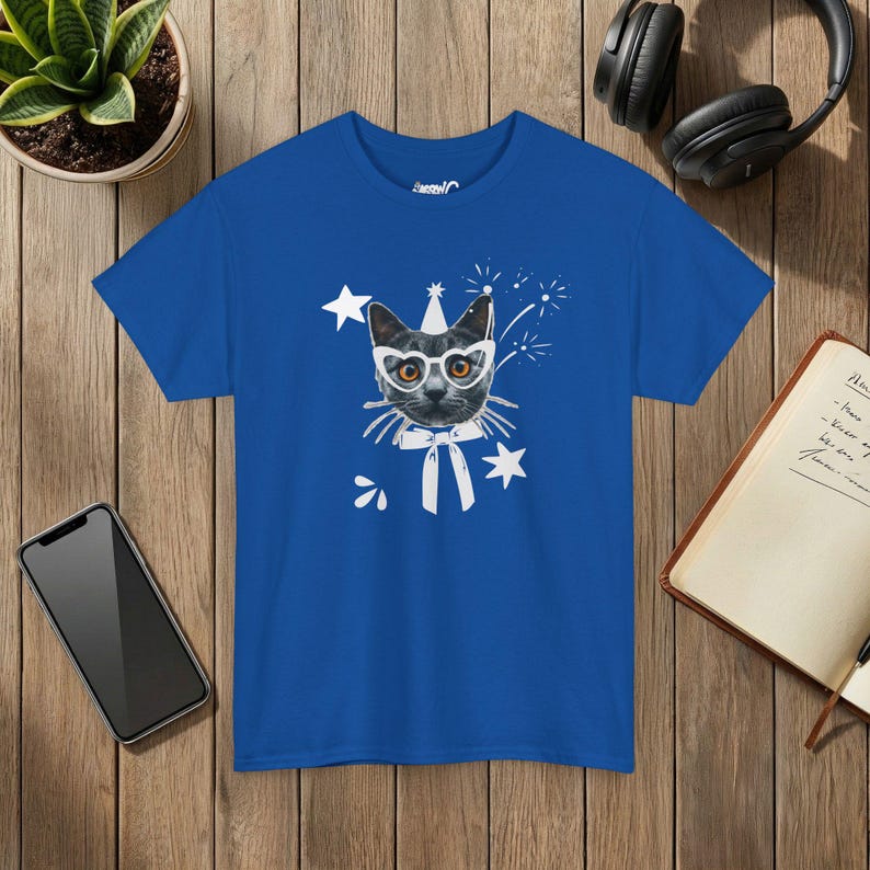 Camiseta de fiesta con diseño de gato, camiseta gráfica para celebración de cumpleaños, regalo para amantes de los gatos imagen 5
