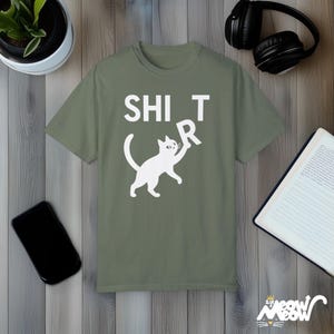 Funny Cat Comfort Colors Shirt: Mischievous Kitty Humor Tee Moss