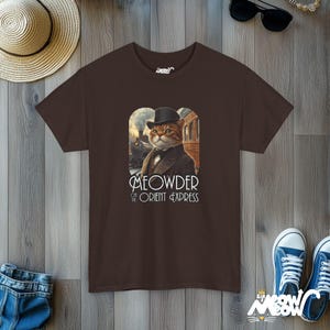 Meowder on the Orient Express Cat T-Shirt: Funny Detective Design Dark Chocolate