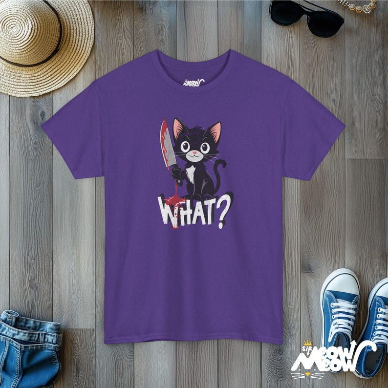 Psycho Kitten T-Shirt: Horror Cat Graphic Tee Lilac