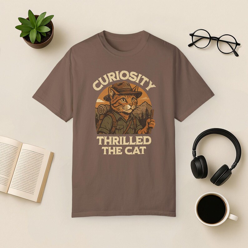 Adventure Cat Hiking Shirt: Funny Nature Tee, Comfort Colors Espresso