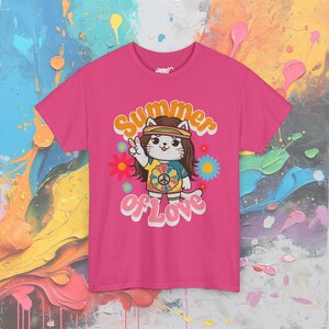 Hippie Cat T-Shirt: 60s Flower Power Groovy Tee Heliconia