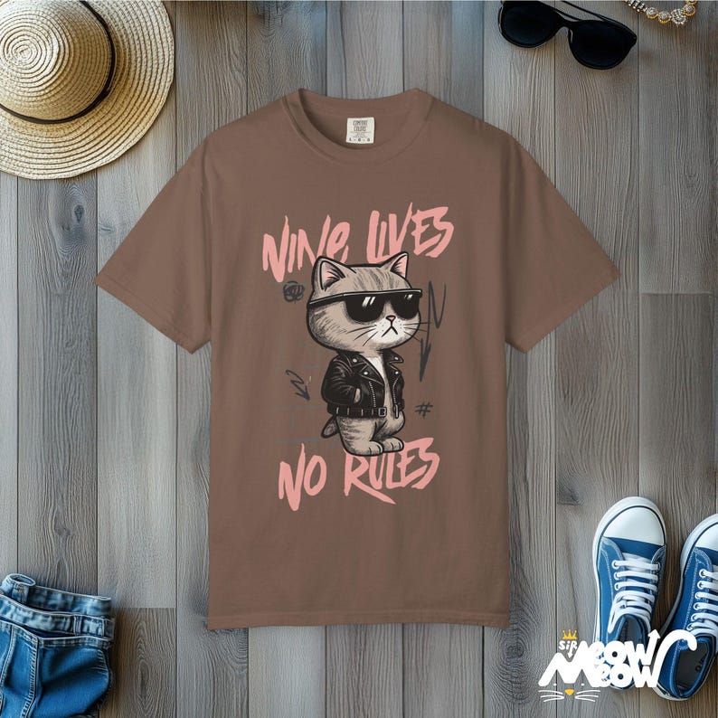 Rebel Cat Graphic Tee: Comfort Colors Retro Streetwear Espresso