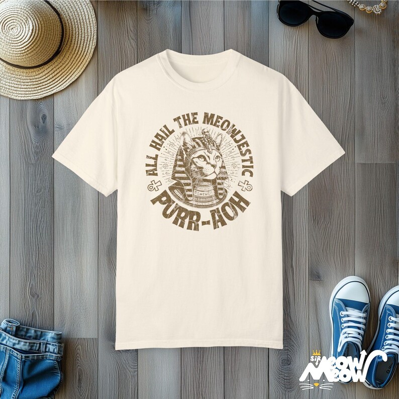 Pharaoh Cat T-Shirt: Comfort Colors Unisex Egyptian Cat Top Ivory