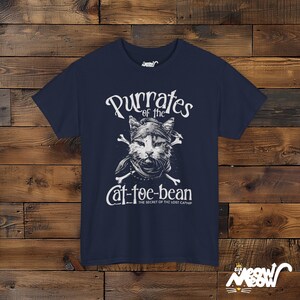 Cat Pirate T-Shirt: Purrates of the Cat-toe-bean Unisex Tee Navy