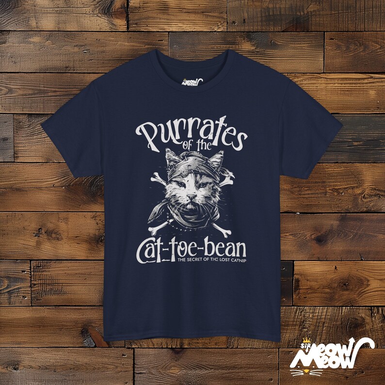 Cat Pirate T-Shirt: Purrates of the Cat-toe-bean Unisex Tee Navy