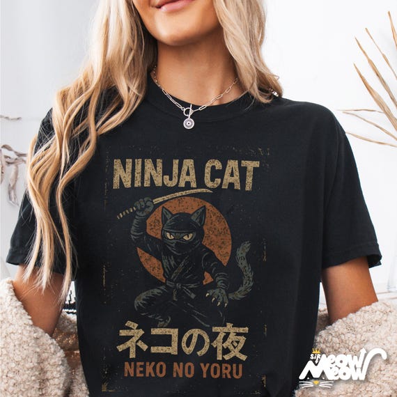 Comfort Colors Ninja Cat T-Shirt: Japanese Samurai Design