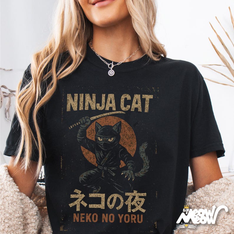 Comfort Colors Ninja Cat T-Shirt: Japanese Samurai Design image 1