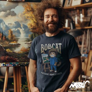 Funny Bobcat Artist T-Shirt: Cat Lover Painting Gift image 2