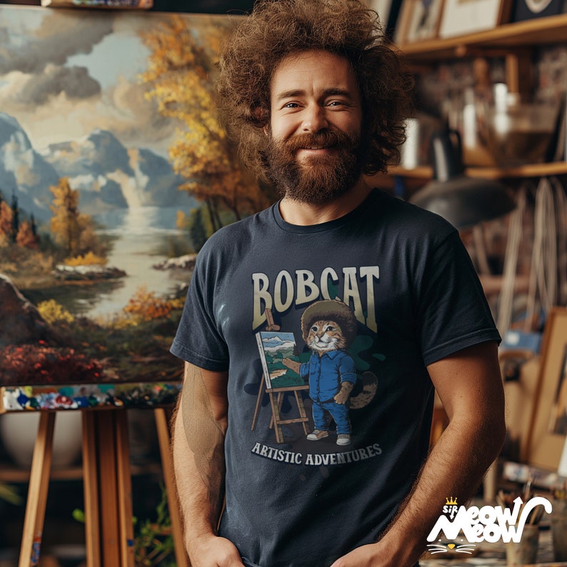 Funny Bobcat Artist T-Shirt: Cat Lover Painting Gift image 2