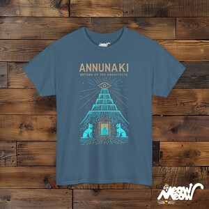 Anunnaki T-Shirt: Ancient Aliens, Sumerian Gods Graphic Tee Indigo Blue