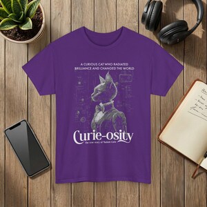 Madam Curie Curieosity T Shirt Science Cat Illustration Humor Gift Purple