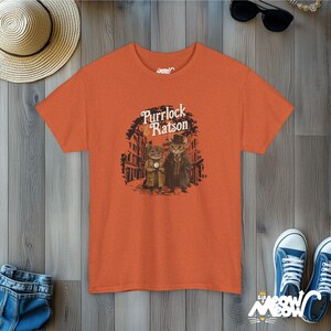 Camiseta Purrlock & Ratson / Camiseta con parodia del gato Sherlock / Regalo divertido de gato detective Antique Orange