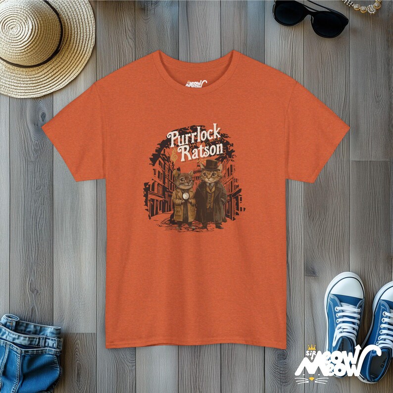 Camiseta Purrlock & Ratson / Camiseta con parodia del gato Sherlock / Regalo divertido de gato detective Antique Orange