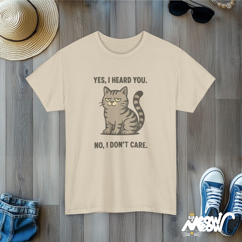 Funny Grumpy Cat T-Shirt: Sarcastic Pink Tabby Tee Sand