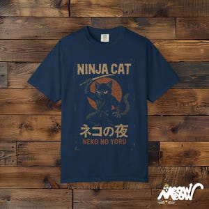 Comfort Colors Ninja Cat T-Shirt: Japanese Samurai Design True Navy