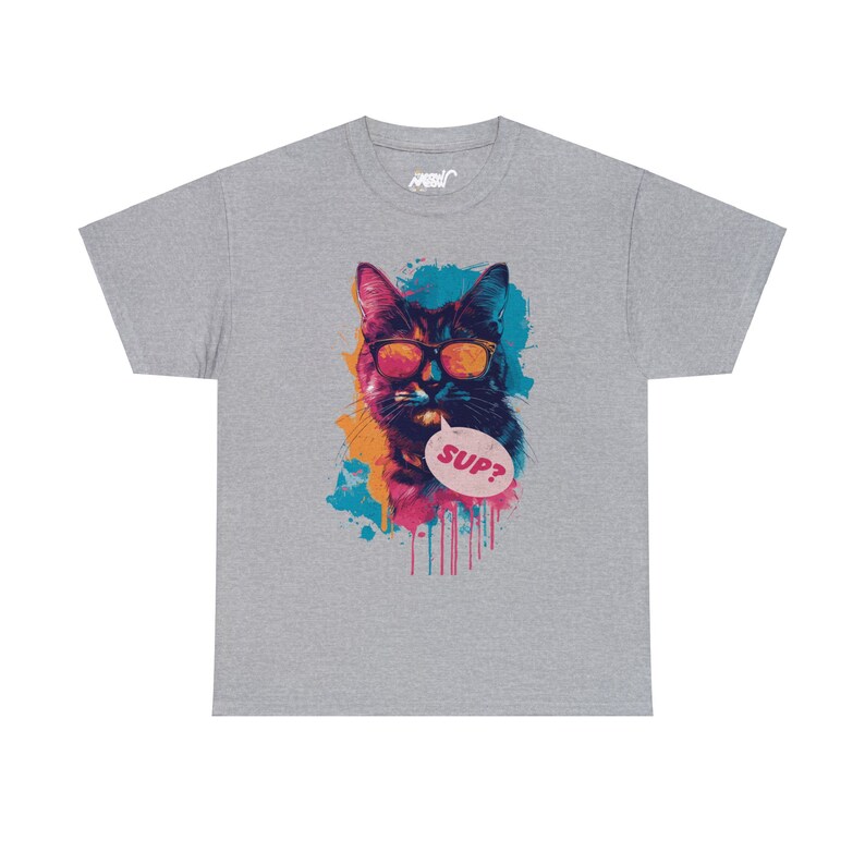 Graffiti Paint Drip Cat T-Shirt, Streetwear Style Sport Grey