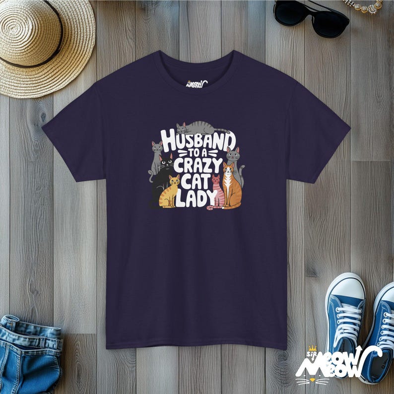 Koszulka Mąż szalonej kociary | Zabawna koszulka dla taty kota | Purrfect Gift for Husbands Blackberry