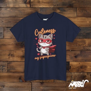 Superhero Cat T-Shirt: Cuteness My Superpower, Cat Lover Gift Navy