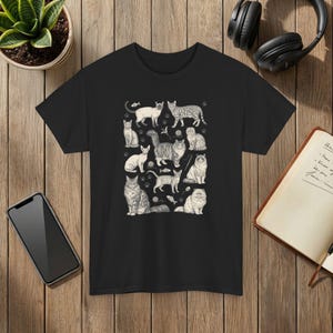 Vintage 90s Cat Breed T-Shirt: Retro Tattoo Style Black