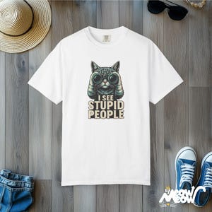Comfort Colors Cat Binoculars T-Shirt: Sarcastic Humor Tee White