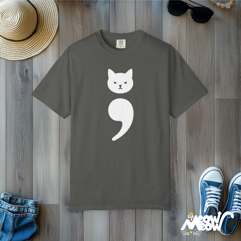 Comfort Colors Cat Semicolon Shirt: Mental Health Tee Pepper