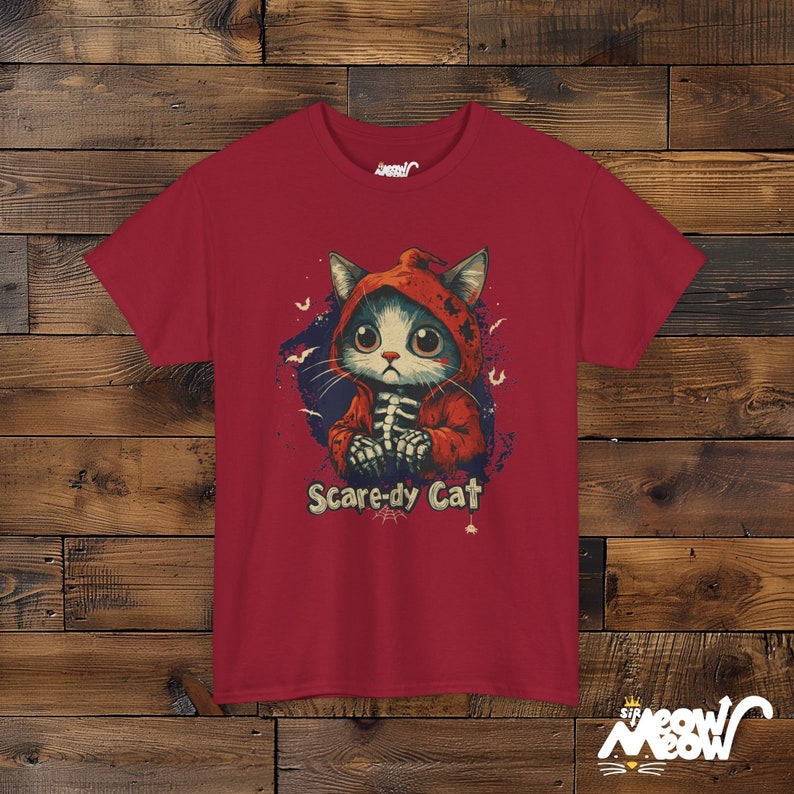 Camiseta de Halloween de gato aterrador, sudadera con capucha de esqueleto de gato espeluznante Cardinal Red
