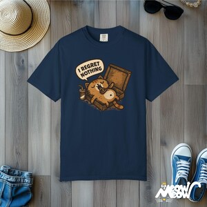 Lustiges Pizza Katzen-T-Shirt: Komfortfarben Unisex-T-Shirt, Sir Meow Miau-Grafik True Navy