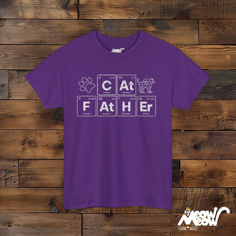猫好きのお父さん向けTシャツ：周期表科学ギフト Purple