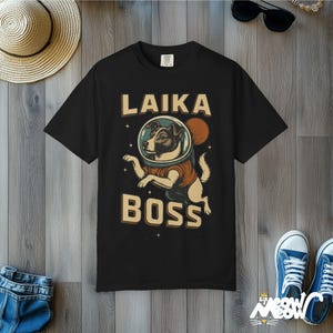 Laika Boss T-Shirt: Retro Space Dog Grafik, Komfortfarben T-Shirt Black