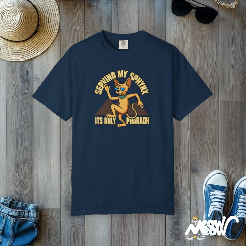 Comfort Colors Sphynx Cat Shirt: Funny Pharaoh Tee True Navy