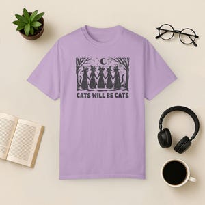 Comfort Colors Witch Cat T-Shirt, Gothic Halloween Tee Orchid