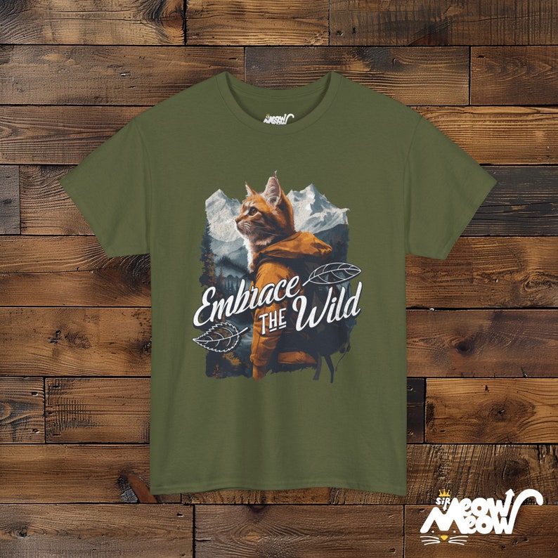 Adventure Cat Unisex Shirt: Embrace the Wild Outdoor Design Military Green