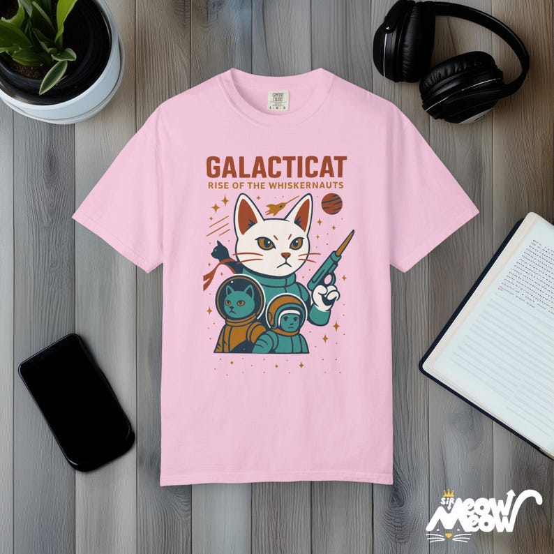 Comfort Colors Galacticat T-Shirt: Funny Sci-Fi Astronaut Cat Tee Blossom