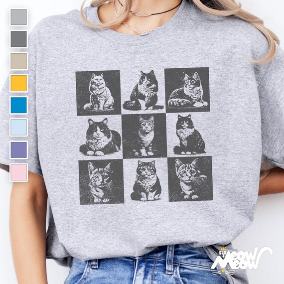 Retro Cat Grid T-Shirt: Vintage Style Graphic Tee