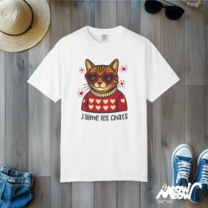 J'aime les Chats T-Shirt: Retro French Cat Lover Comfort Colors Tee White