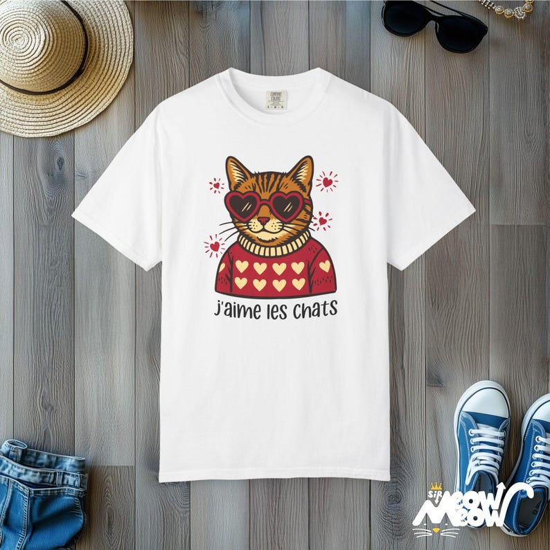 J'aime les Chats T-Shirt: Retro French Cat Lover Comfort Colors Tee White