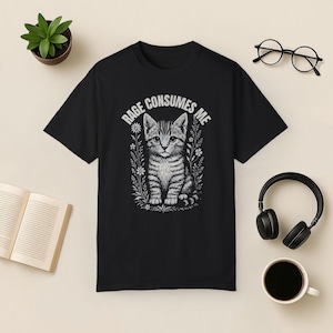 Comfort Colors Rage Consumes Me Cat-shirt: donkere humor cadeau Black