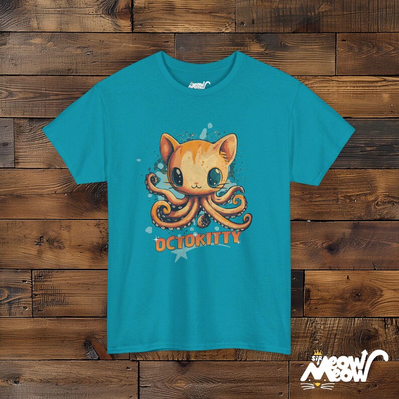 OctoKitty T-Shirt, Cute Octopus Cat Hybrid Design, Fun Ocean-Themed Cat Lover Tee, Quirky Animal Mashup Gift Tropical Blue
