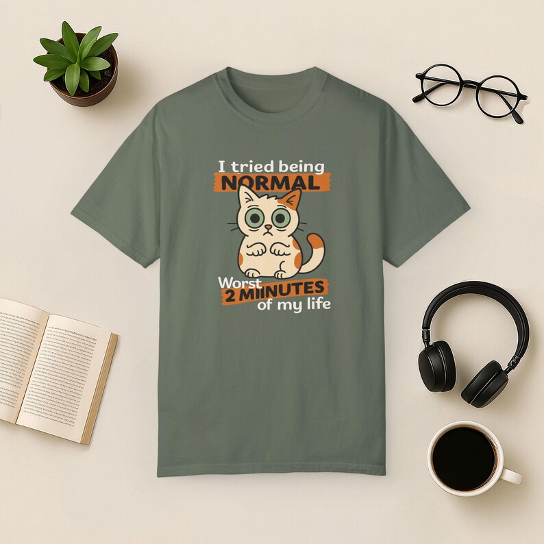 Funny Cat T-Shirt: Quirky Graphic Tee for Cat Lovers Moss