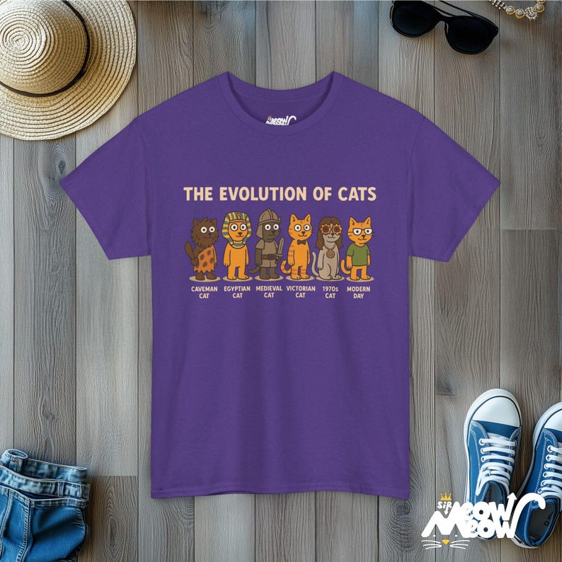 Evolution of Cats T-Shirt: Funny History Timeline Graphic Tee Lilac