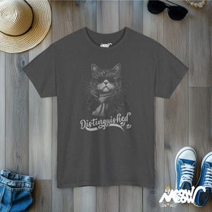Distinguished Cat T-Shirt: Sunglasses & Scarf, Cat Lover Gift Dark Heather