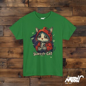 Camiseta de Halloween de gato aterrador, sudadera con capucha de esqueleto de gato espeluznante Turf Green