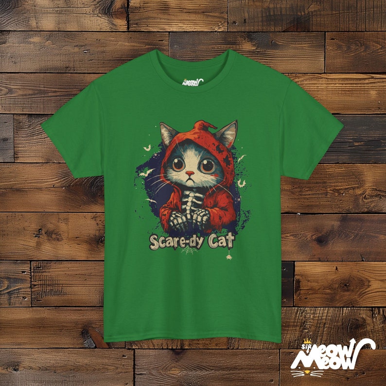 Camiseta de Halloween de gato aterrador, sudadera con capucha de esqueleto de gato espeluznante Turf Green